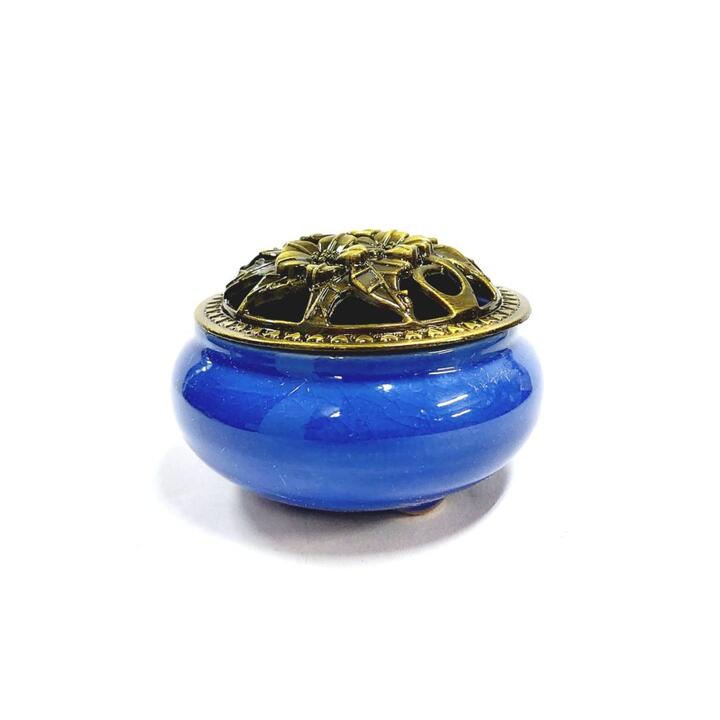 Incensário de Porcelana com Tampa Azul Escuro