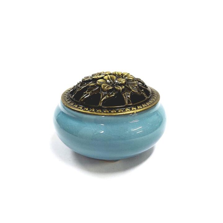 Incensário de Porcelana com Tampa Azul Claro