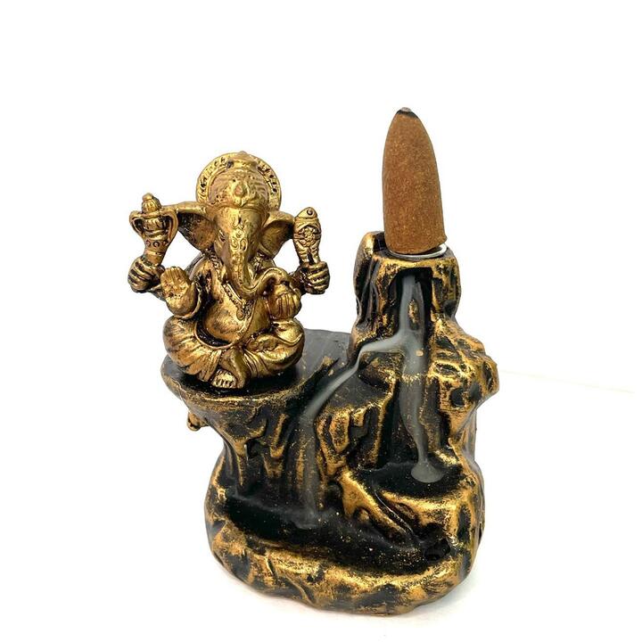 Incensário Cascata Ganesha Dourado Pequeno