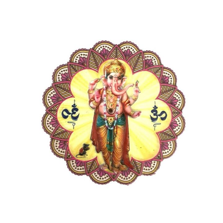 Incensário Redondo Ganesha em Resina Rosa e Amarelo