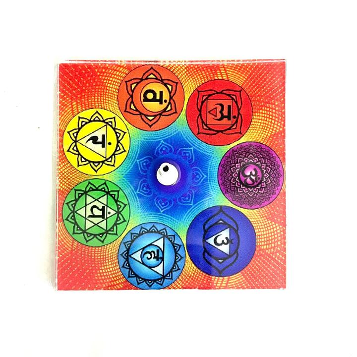 Incensário de Vidro Quadrado 7 Chakras 10 cm