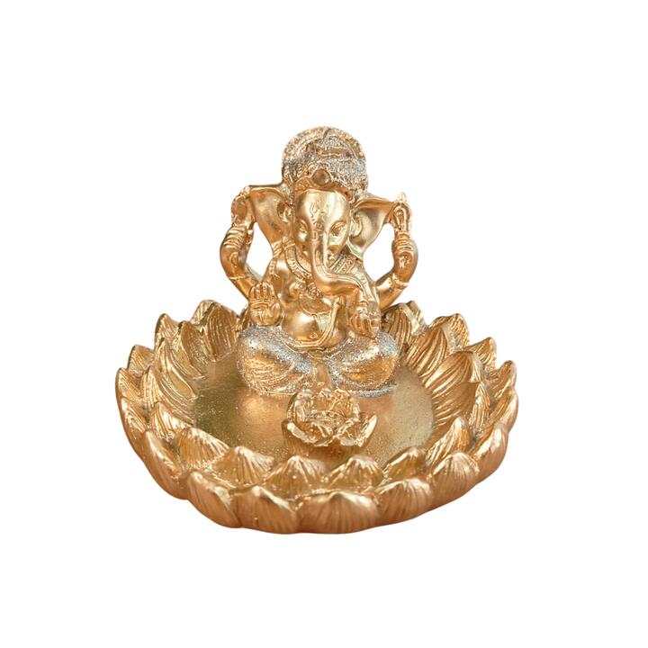 Incensário Ganesha Dourado com Glitter em Resina