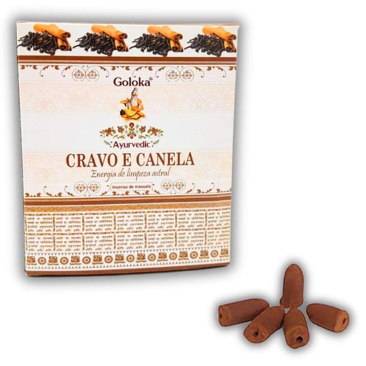 Incenso Cone Cascata Goloka Cravo e Canela